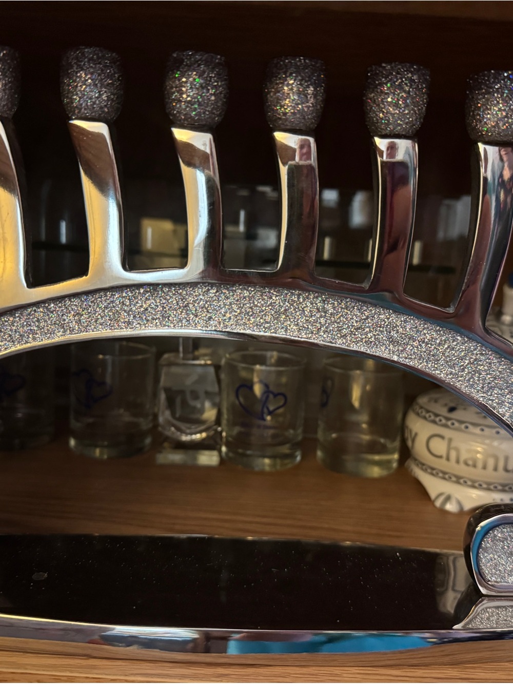 Glitter Accent Menorah - Silver Sparkle Finish
